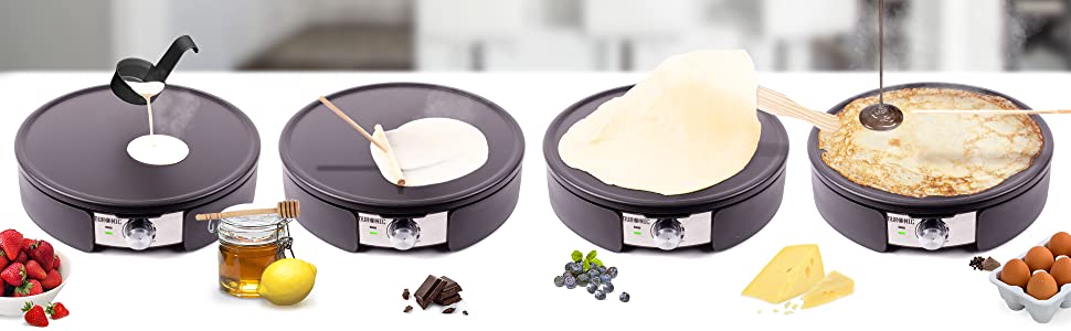 Crepera Eléctrica placa antiadherente 37 cm Temperatura regulable Accesorios crêpes pancakes tortita